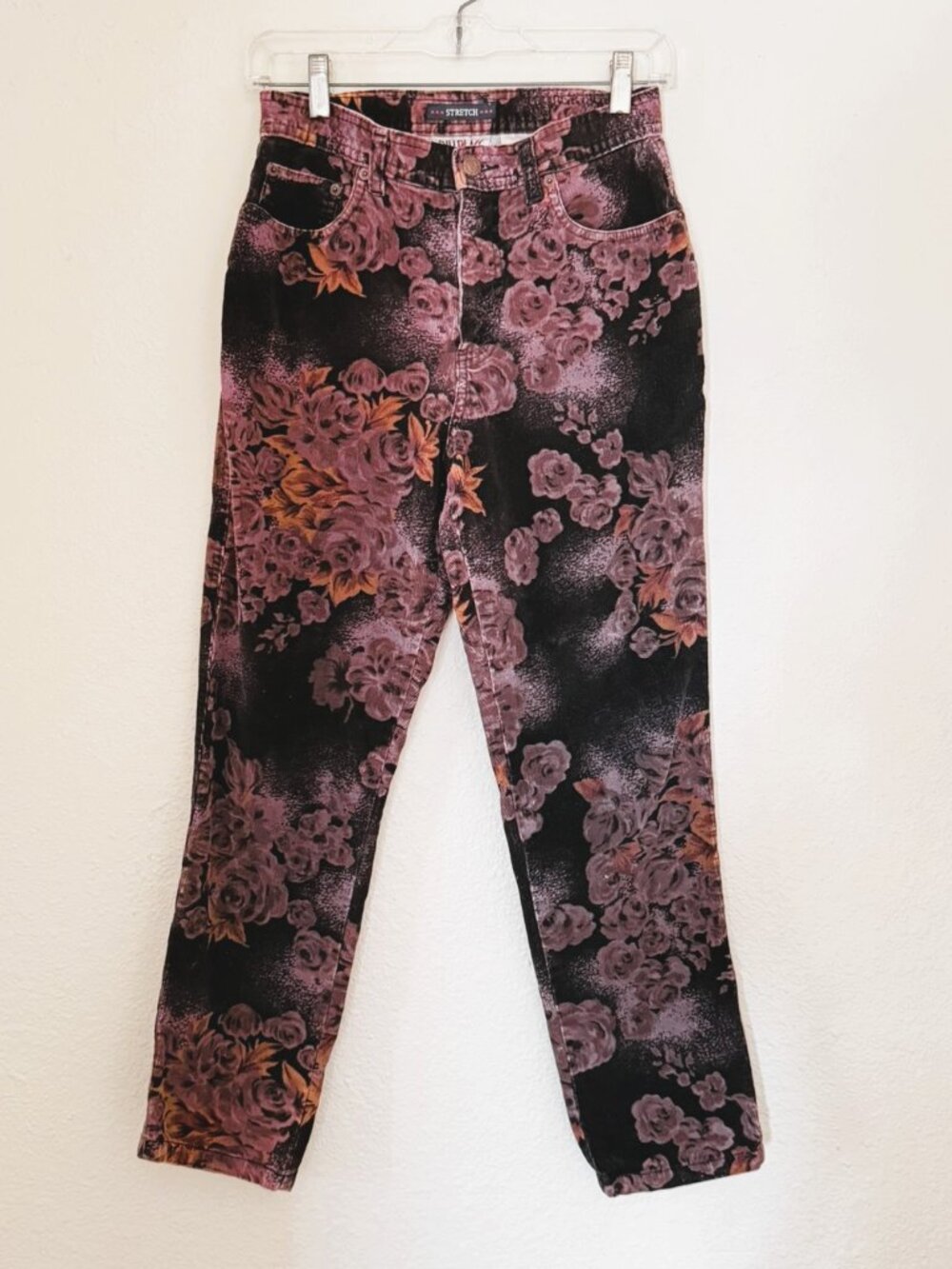 Vintage Bill Blass Floral Jeans | 4P | Dark Rose Stretch Denim